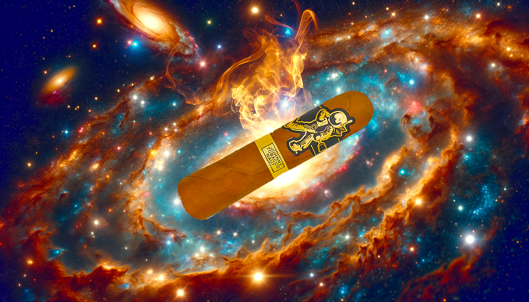 Room101 Johnny Tobacconaut cigar resting on a cosmic background