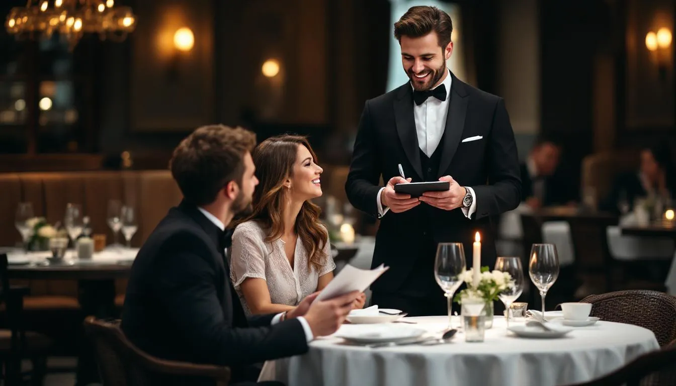 In the image, a group of restaurant staff members is gathered around a table, discussing the distribution of tips collected during their shift. The scene highlights the concept of tip pooling and sharing tips among both front of house and back of house employees in the restaurant industry.
