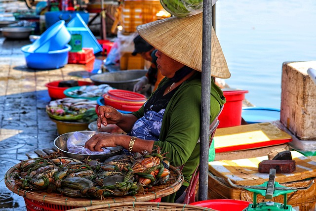 vietnam, hoi on, crabs at market