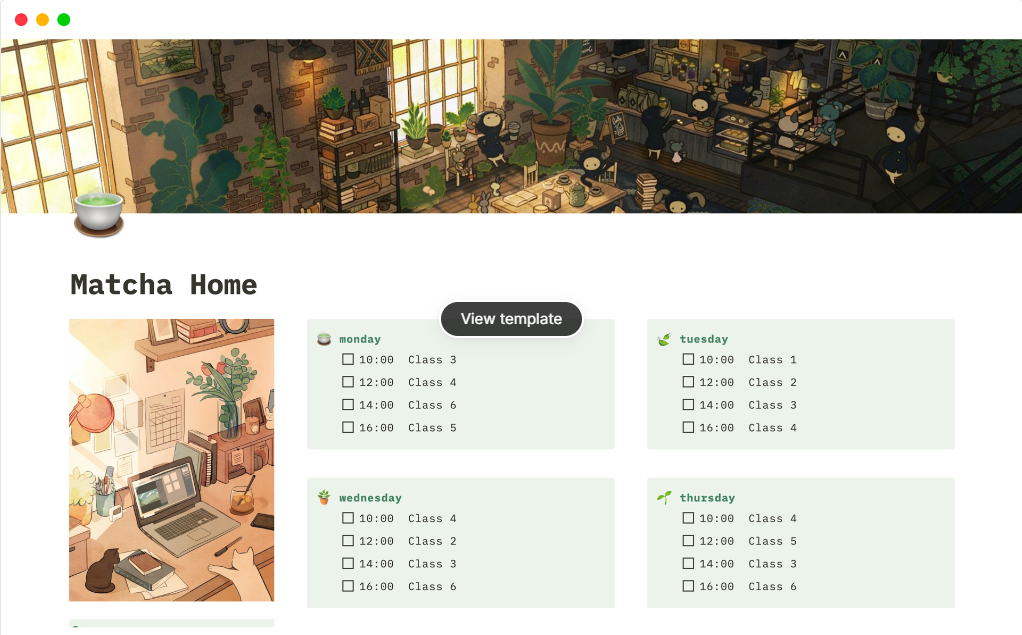 Matcha Student Planner notion template