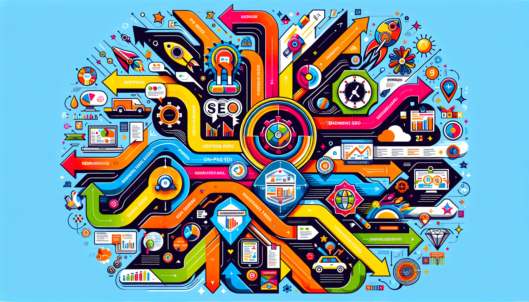 An illustration representing the essential SEO elements for search engines.