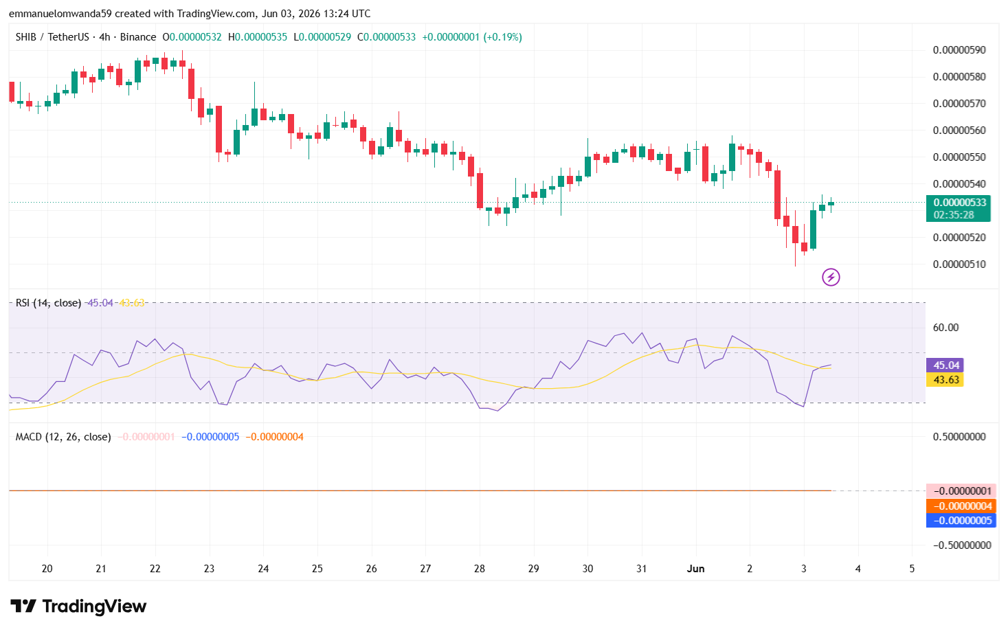 SHIB/USDT Chart: TradingView