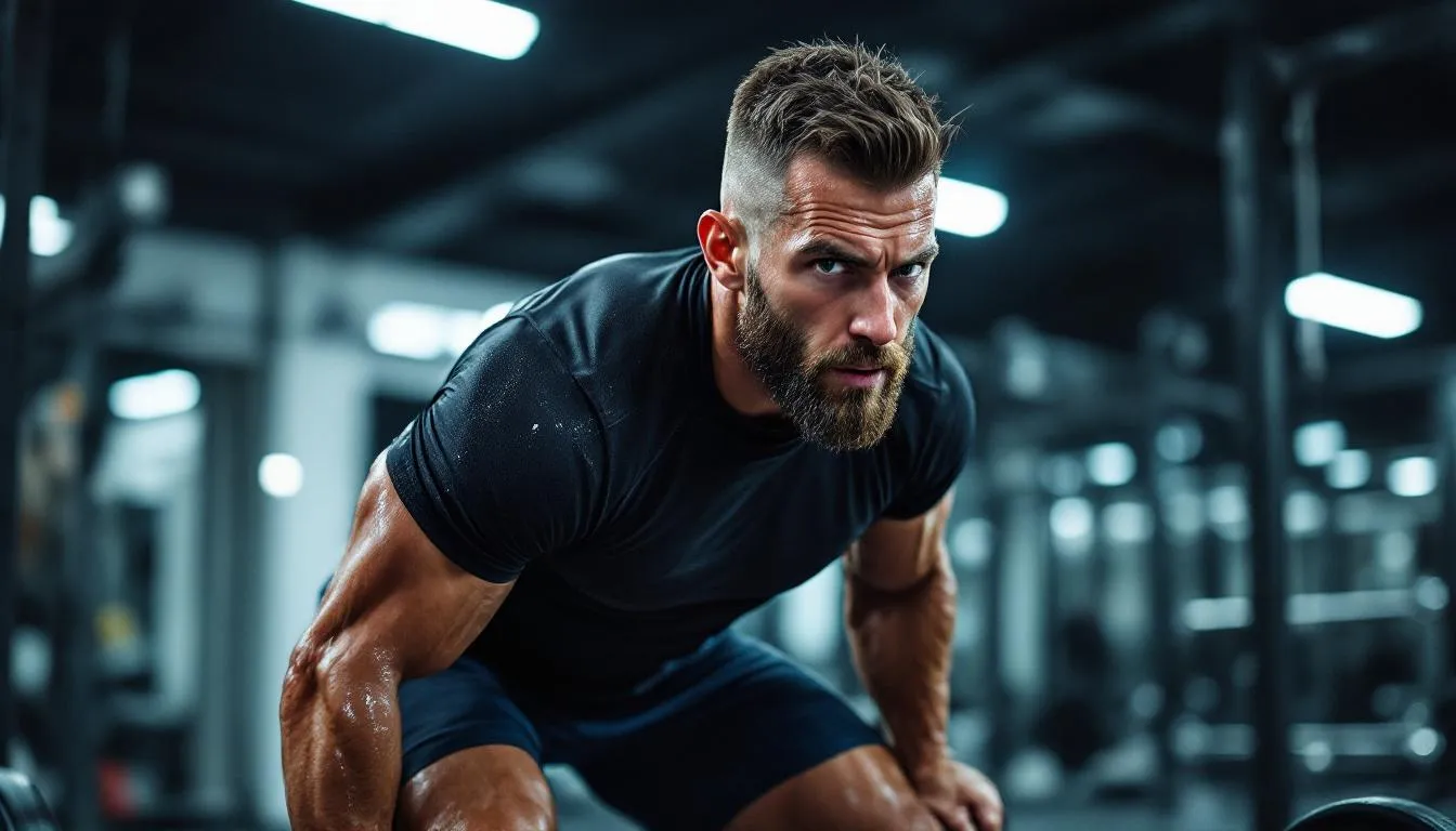 The image depicts a person exercising outdoors, visibly sweating due to the high temperature and intense physical activity. The excessive perspiration is a natural response as the body stimulates sweat glands to regulate body temperature.