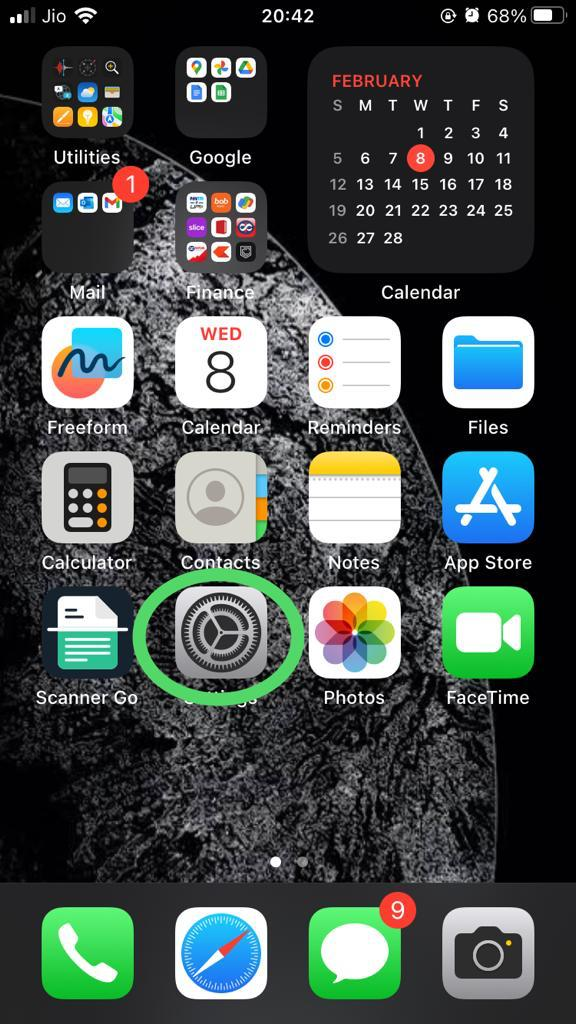 setting icon on home screen