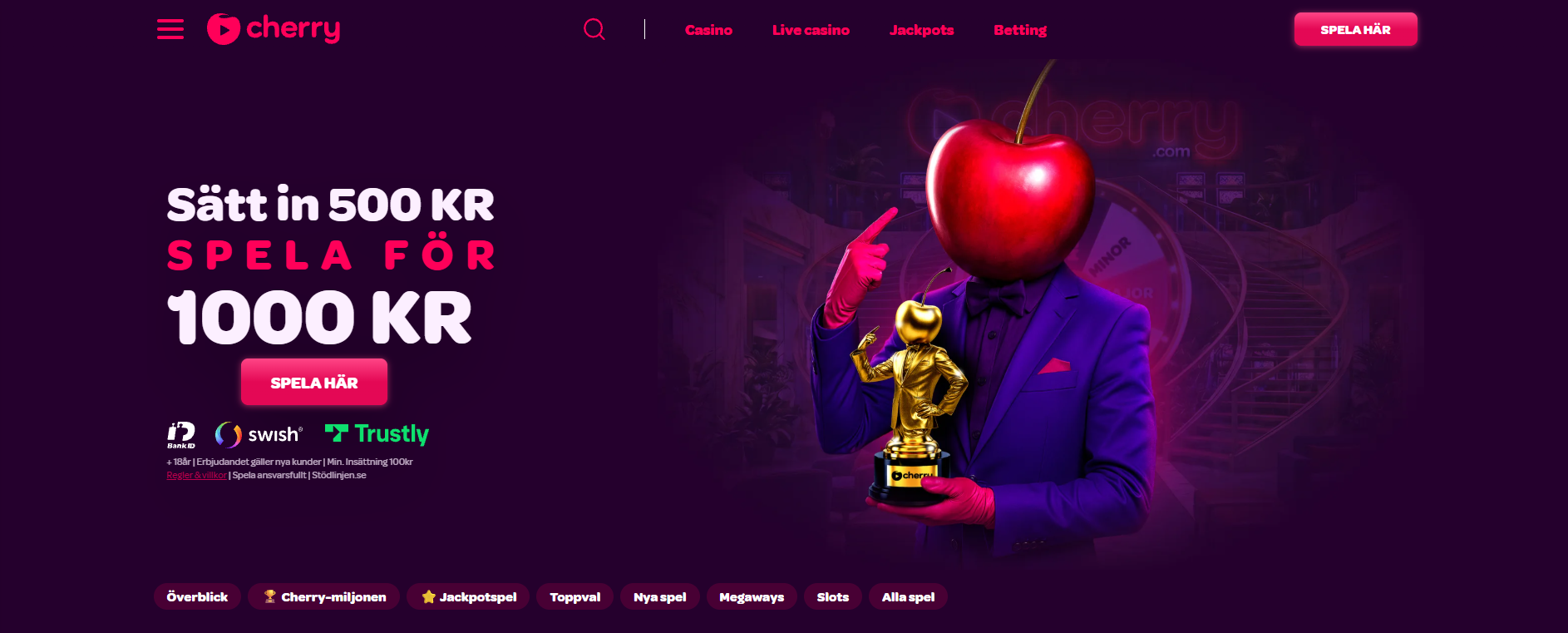 Cherry Casino startsida.