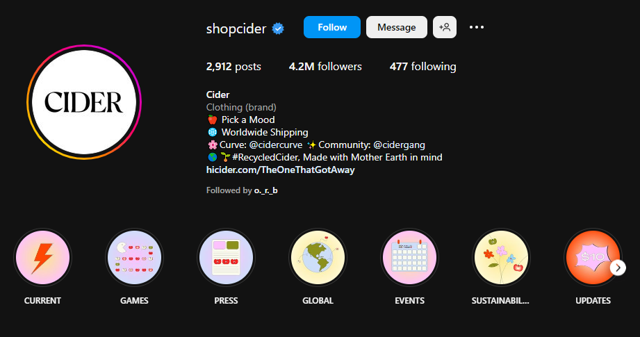 Cider Clothing instagram