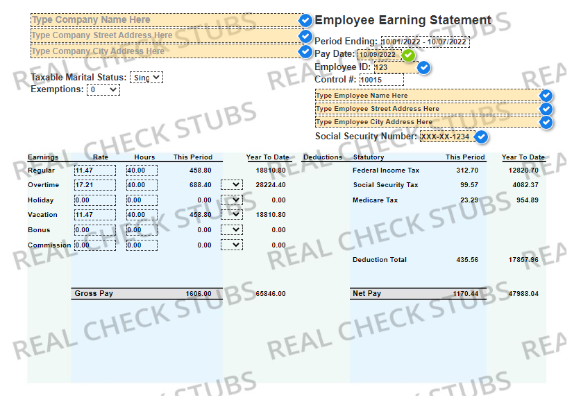 One Of Four Advanced Paychek Stub Templates Available On Real Check Stubs™ 