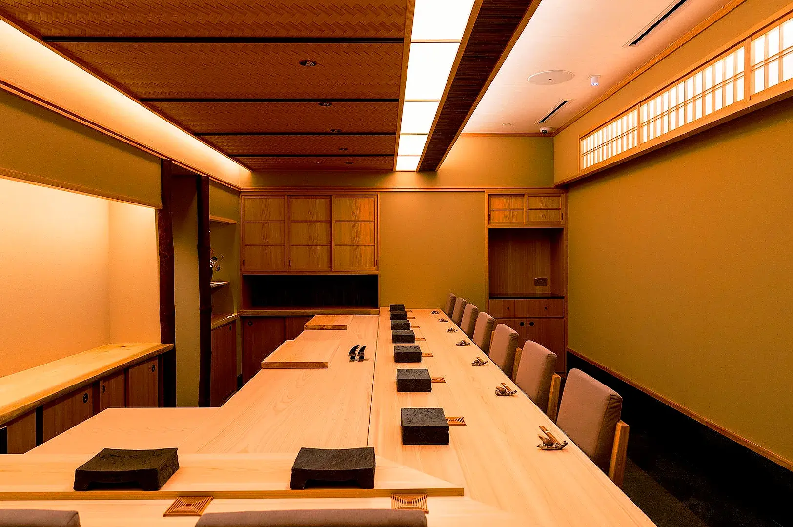 Elegant private dining room at Sushi Sakuta at Millenia Walk Singapore with traditional Japanese interior and counter seating