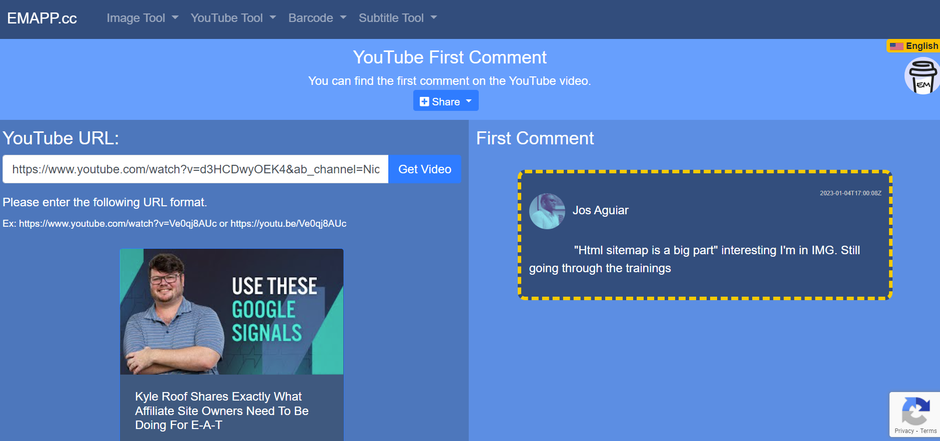 YouTube Comment Finder - YouTube first comment screenshot