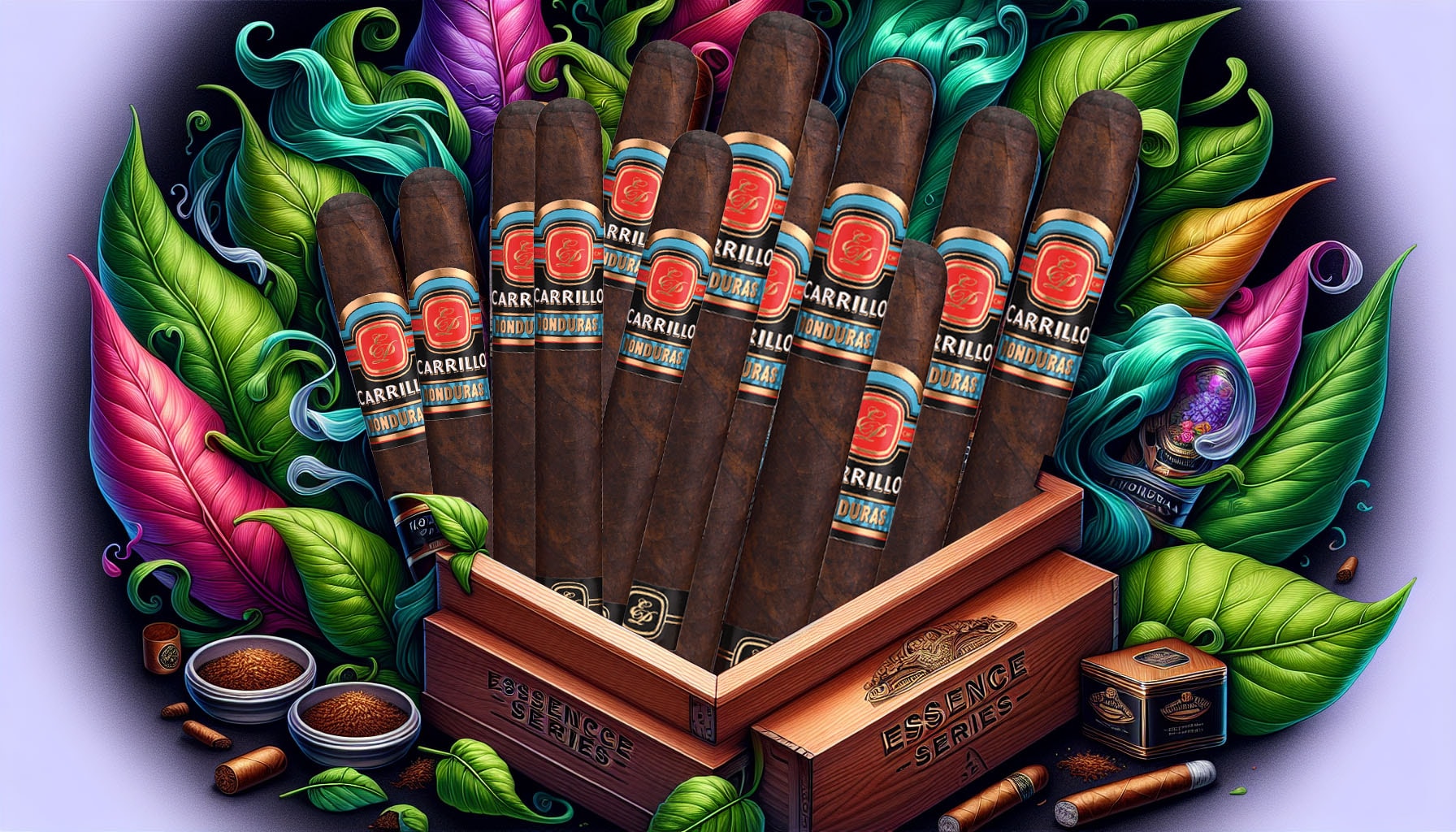 An artistic representation of the Essence Series Honduras cigars.