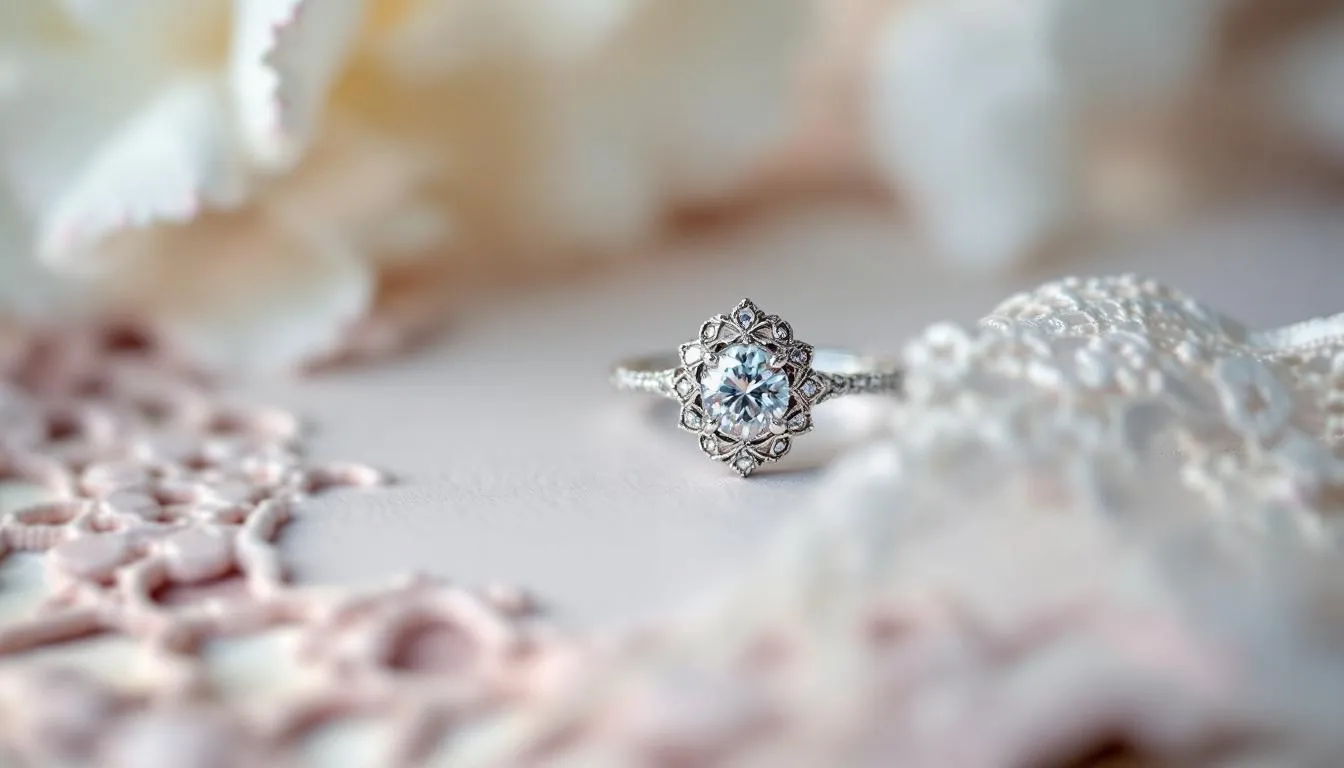 A beautiful silver engagement ring showcasing its elegant design.