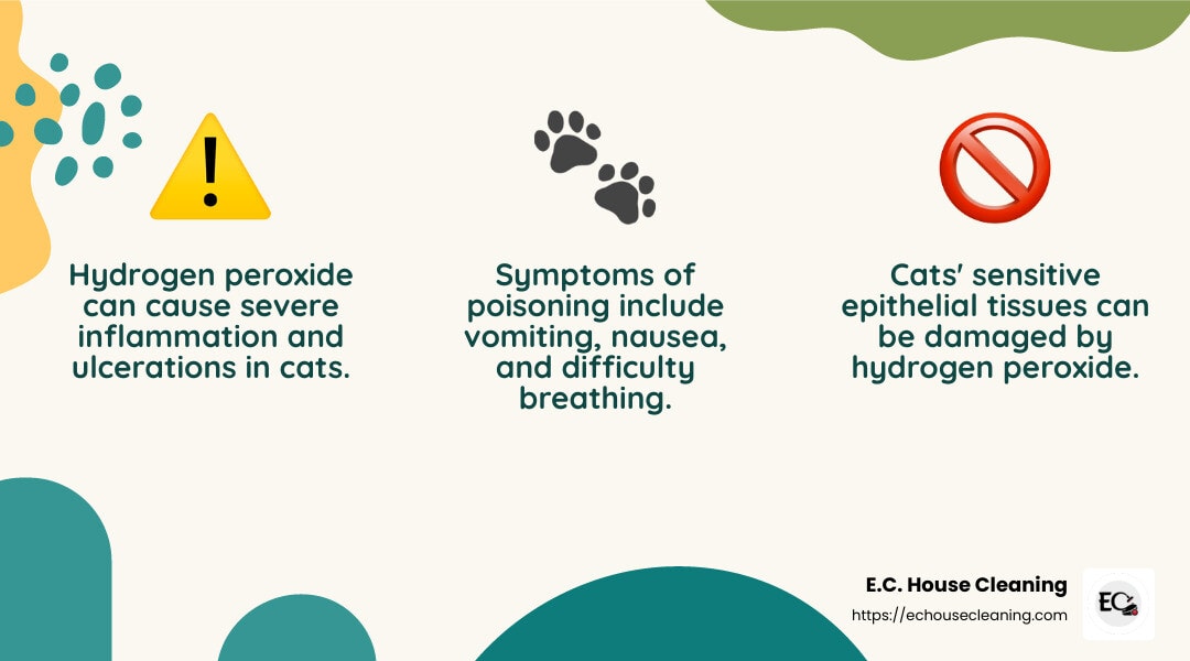 Recognize symptoms of hydrogen peroxide poisoning in cats - is hydrogen peroxide safe for cats infographic 