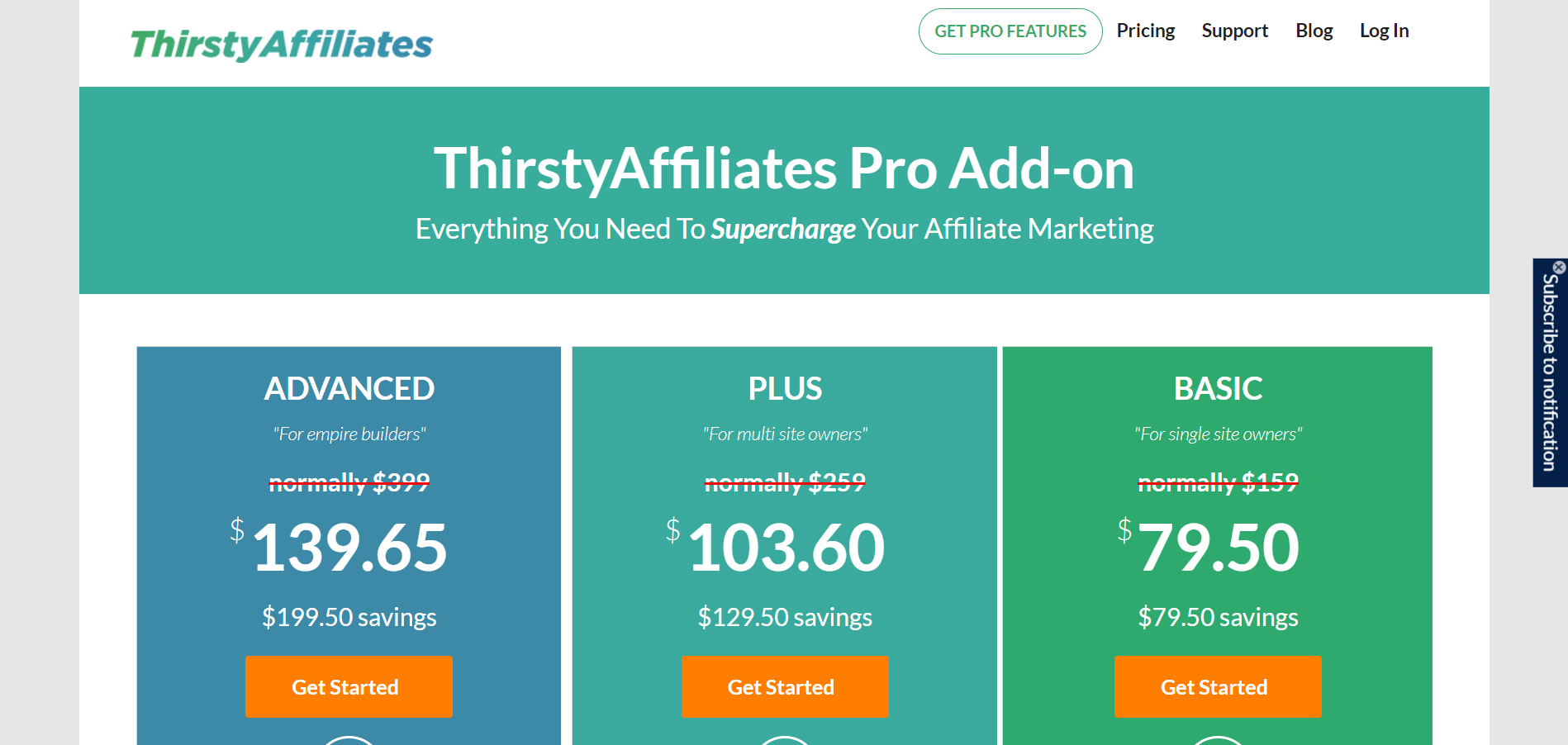 Thirsty affiliates pricing