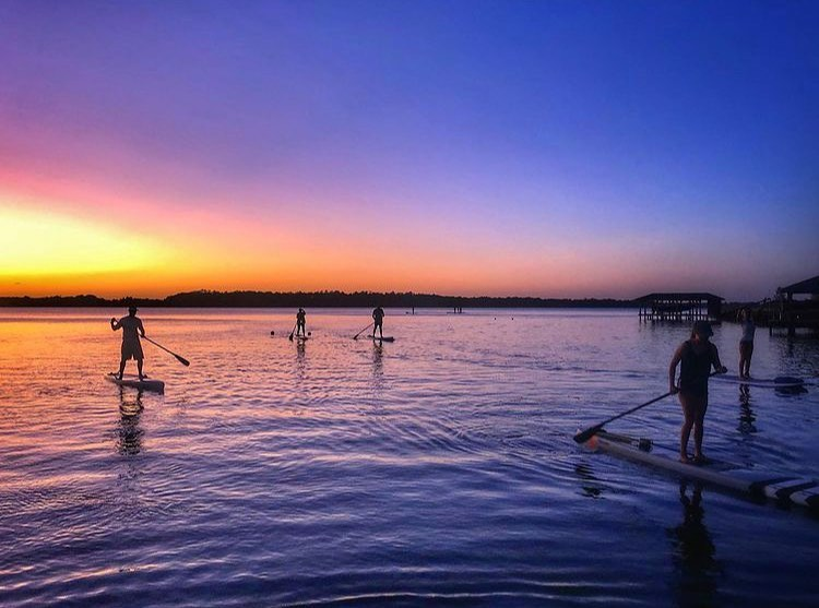 inflatable sup boards at sunset