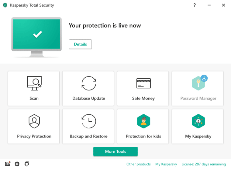 واجهة استخدام Kaspersky