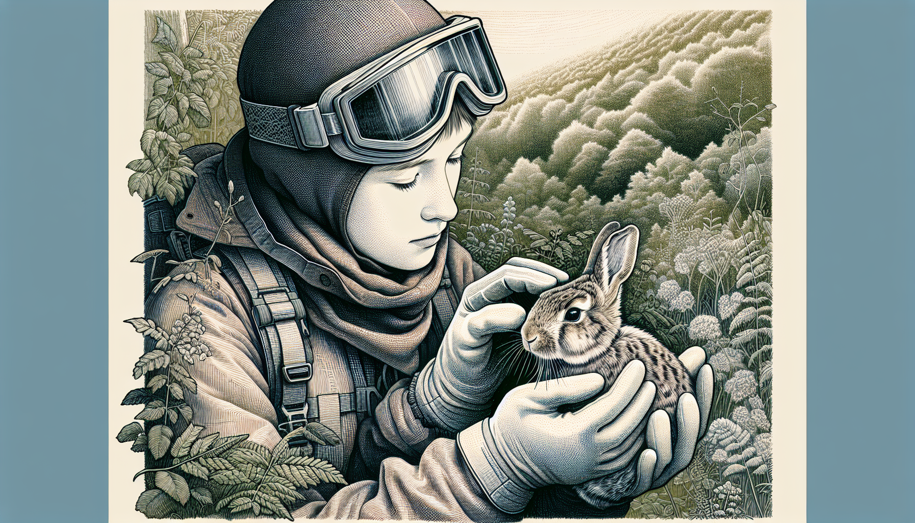 Illustration of a person wearing protective gloves while handling wildlife