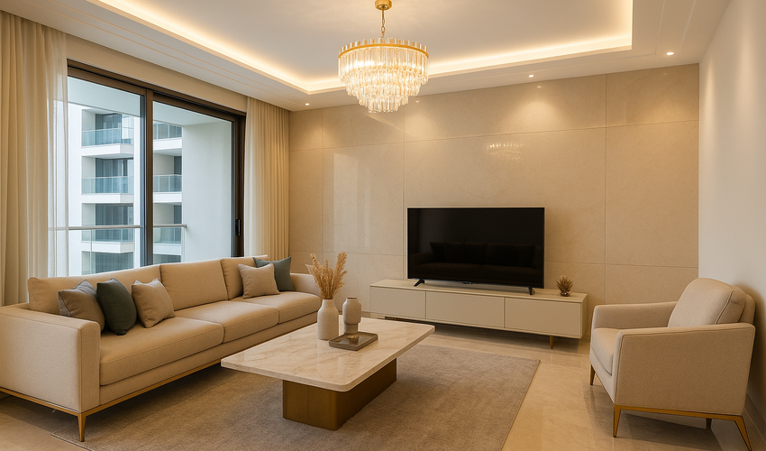 Modern 3 BHK luxury apartment building in Baner with balconies, greenery, and premium finishes.