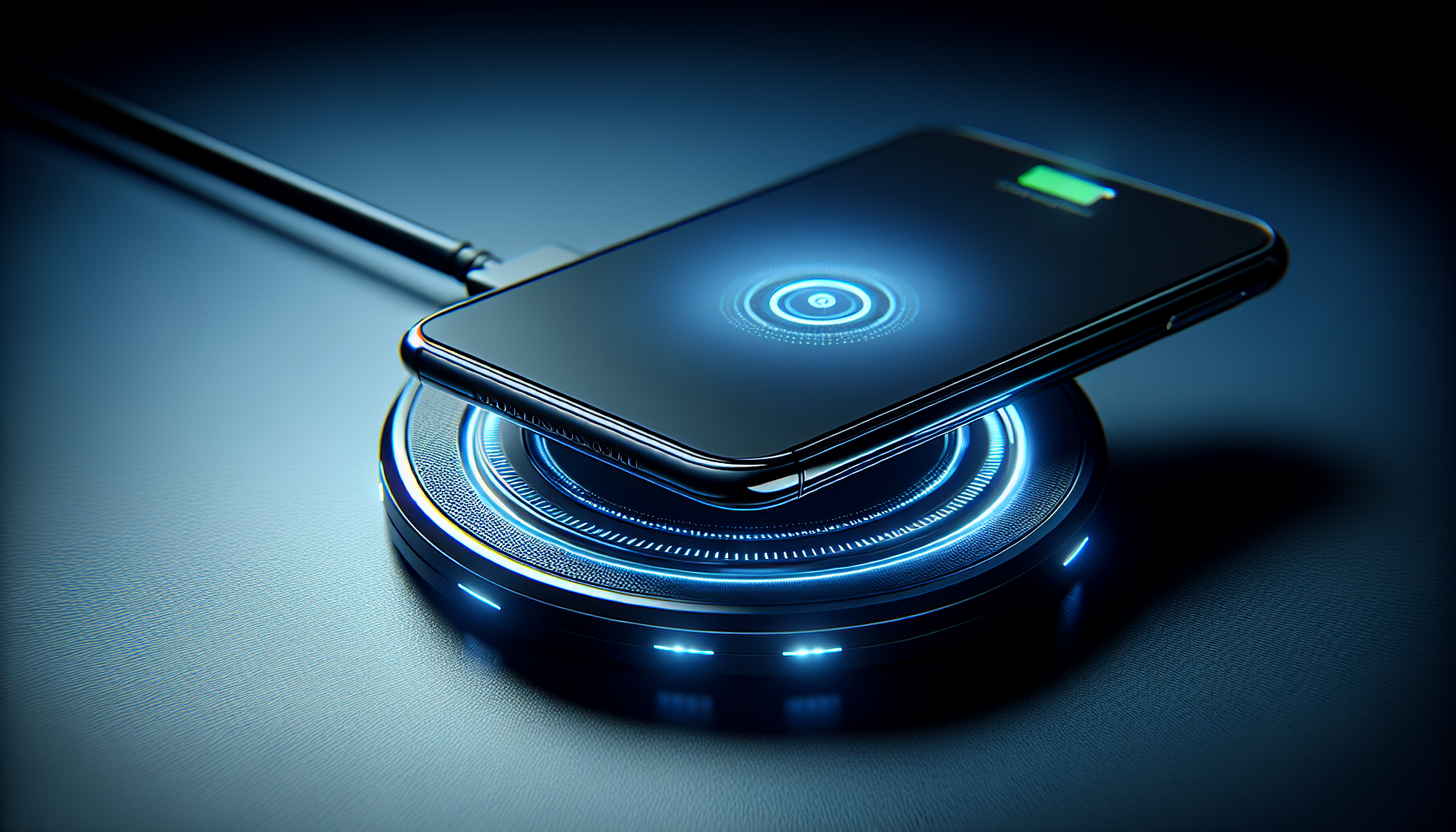 A smartphone being charged on a wireless charging pad with temperature control features