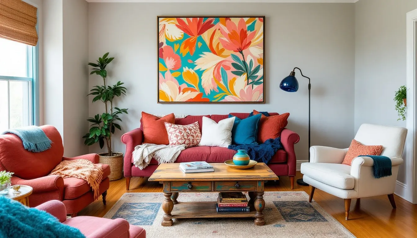 A focal point in a living room created with a stunning piece of local art.