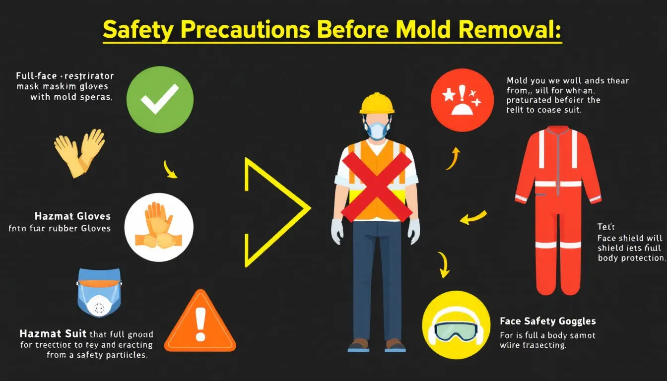 Safety precautions being taken before mold removal, including protective gear.