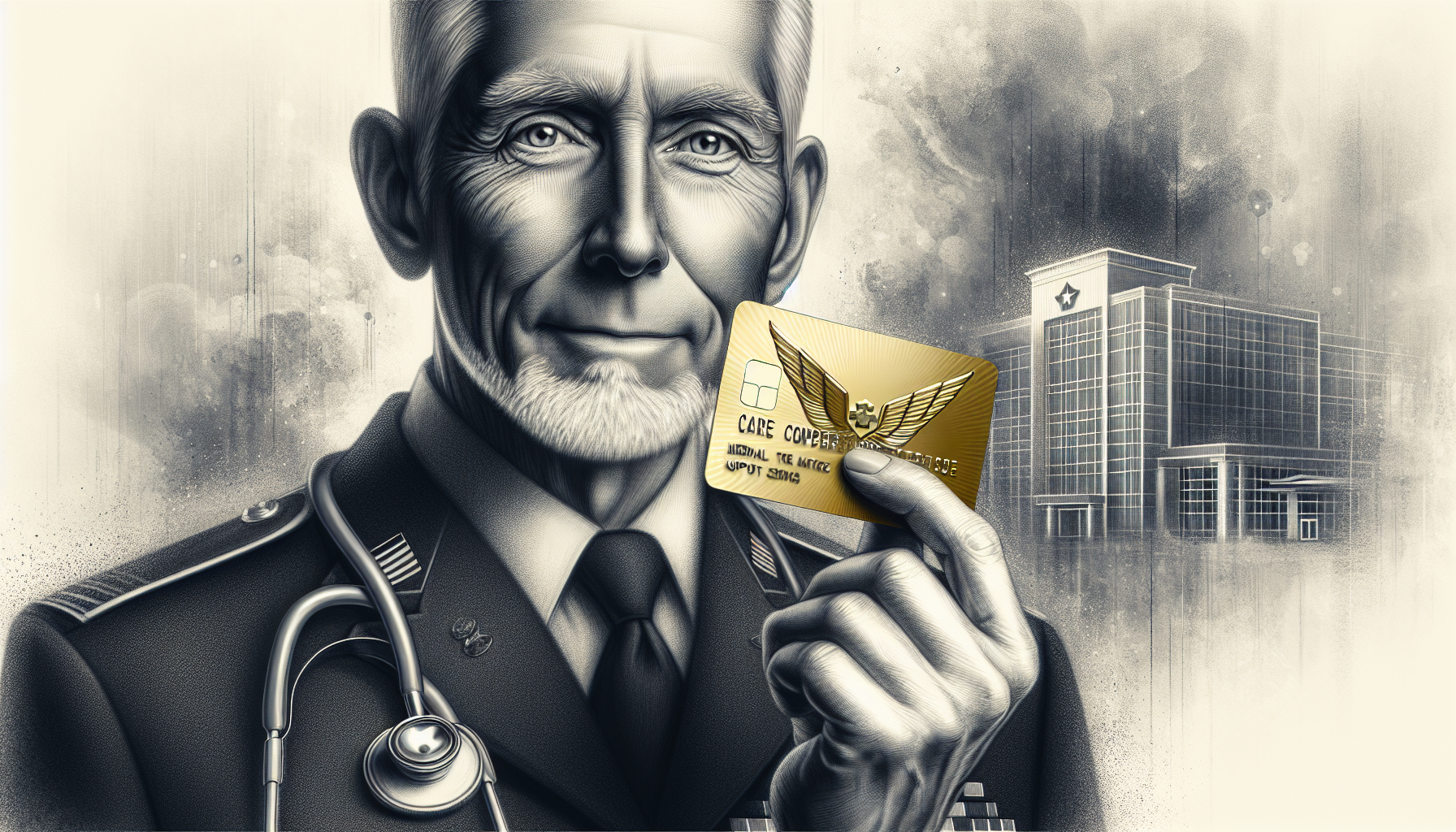 Illustration of a veteran holding a gold card