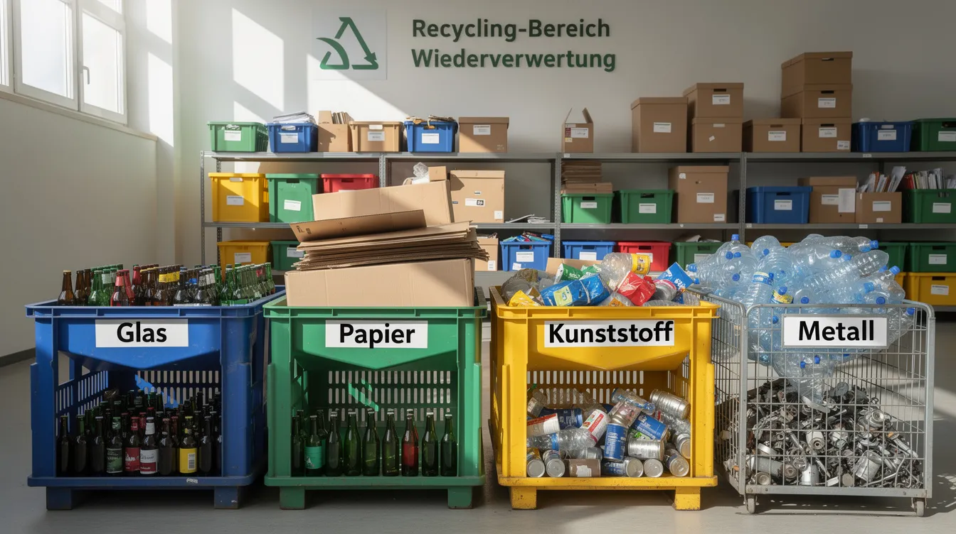 Das Bild zeigt sortierte Gegenstände zur Wiederverwertung in einem Recycling-Bereich, wo alte Möbel und Haushaltsgegenstände für die Entsorgung vorbereitet sind. Diese Szene könnte im Rahmen einer Entrümpelung in Bremen entstanden sein, um Platz zu schaffen und nachhaltige Lösungen für die Wiederverwertung zu fördern.