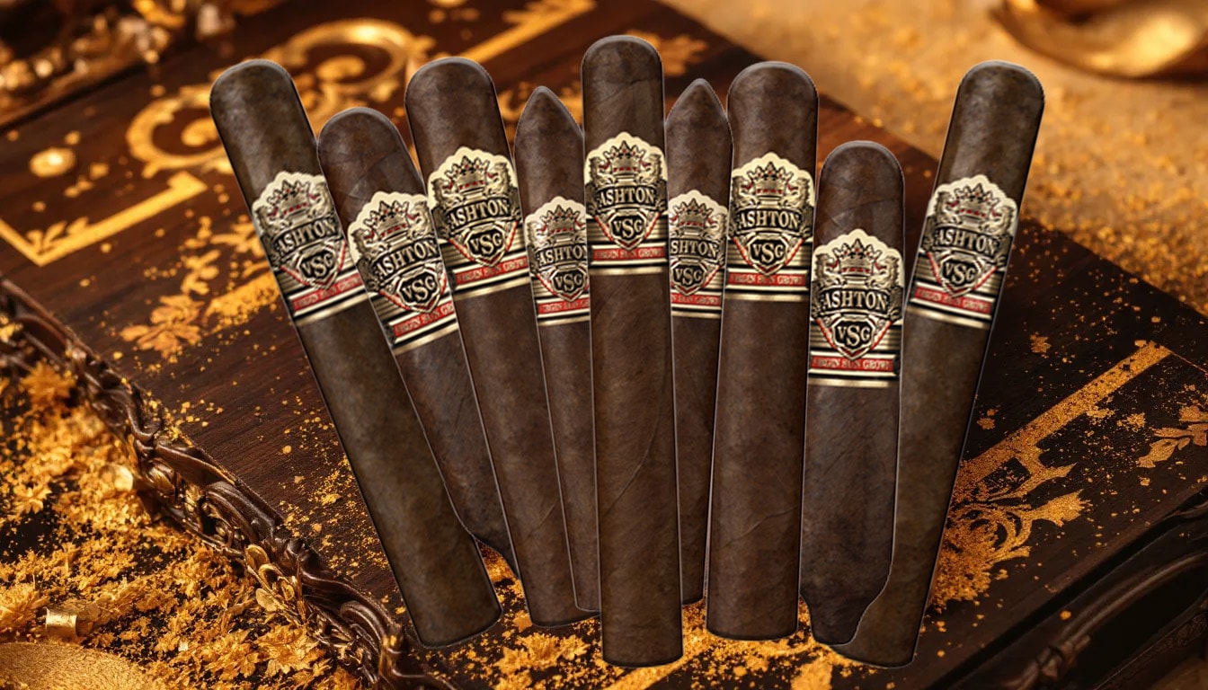 An assortment of Ashton Virgin Sun Grown cigars displayed elegantly.