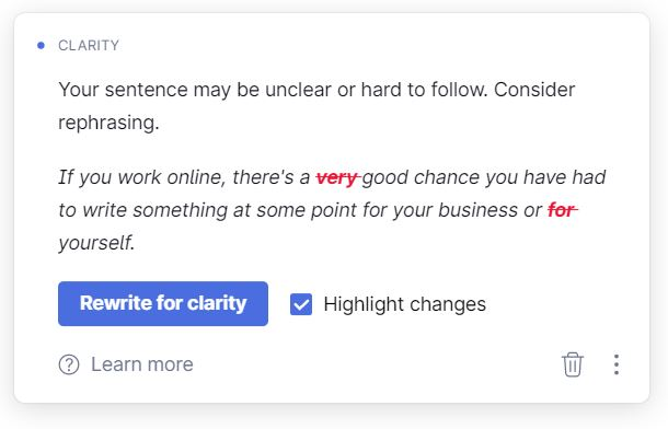 Screenshot of Grammarly editor with text.