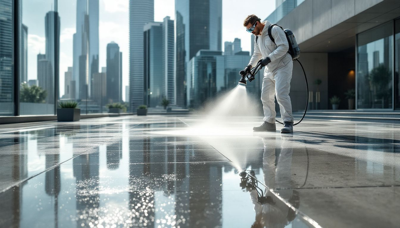 Application process of concrete sealers on a new concrete surface.