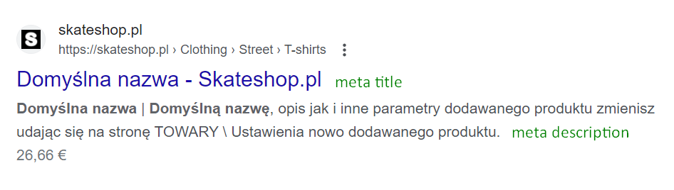 Online store optimization with meta tags - example