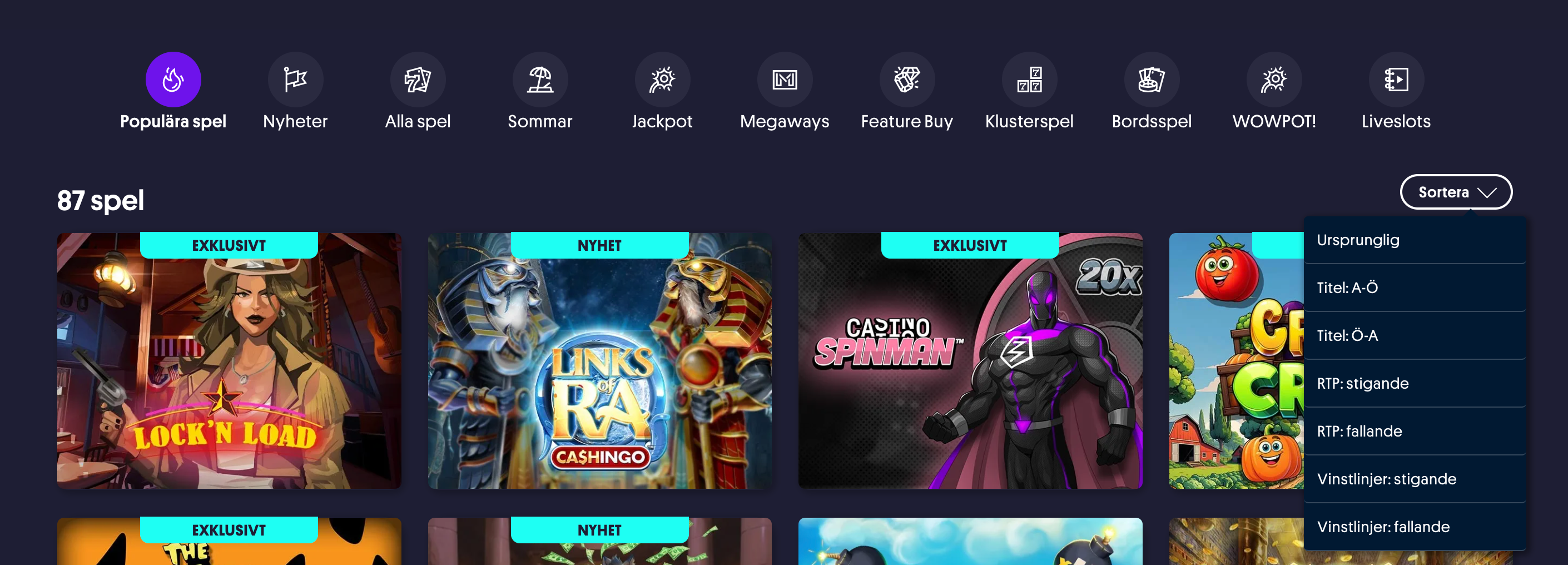 momang casino olika spel sortering
