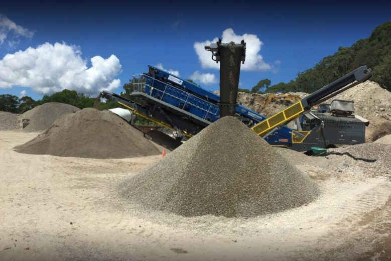 Concrete recycling plant processing demolition waste into road base