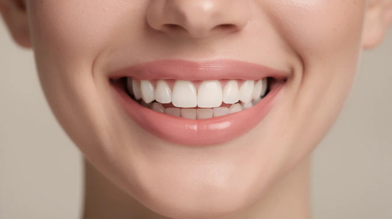 A close-up image captures a person smiling naturally, showcasing healthy teeth and a balanced gum line, highlighting their confident smile and natural tooth structure. This balanced appearance suggests effective gummy smile treatment, contributing to their overall oral health and aesthetic appeal.