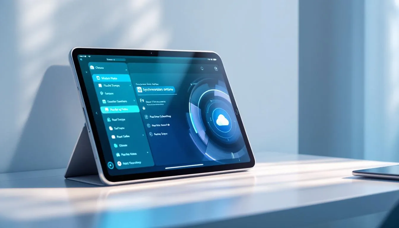 Un iPad affichant des options de synchronisation pour les notes de r&eacute;union.