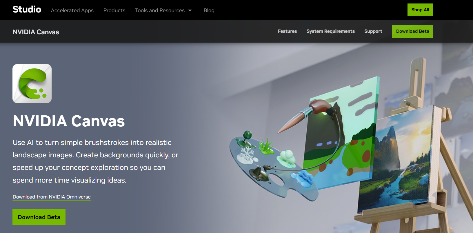 NVIDIA Canvas homepage.