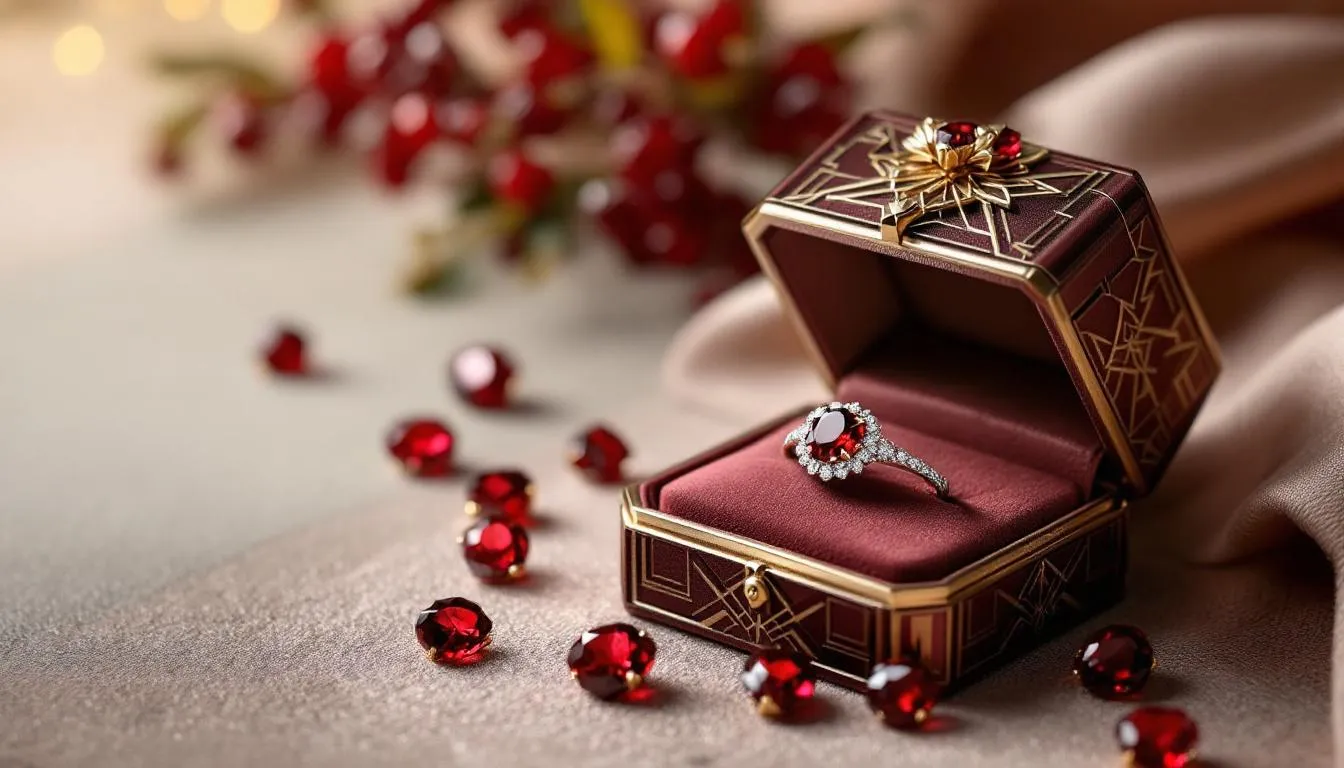 A gift box containing garnet jewellery, perfect for gifting.
