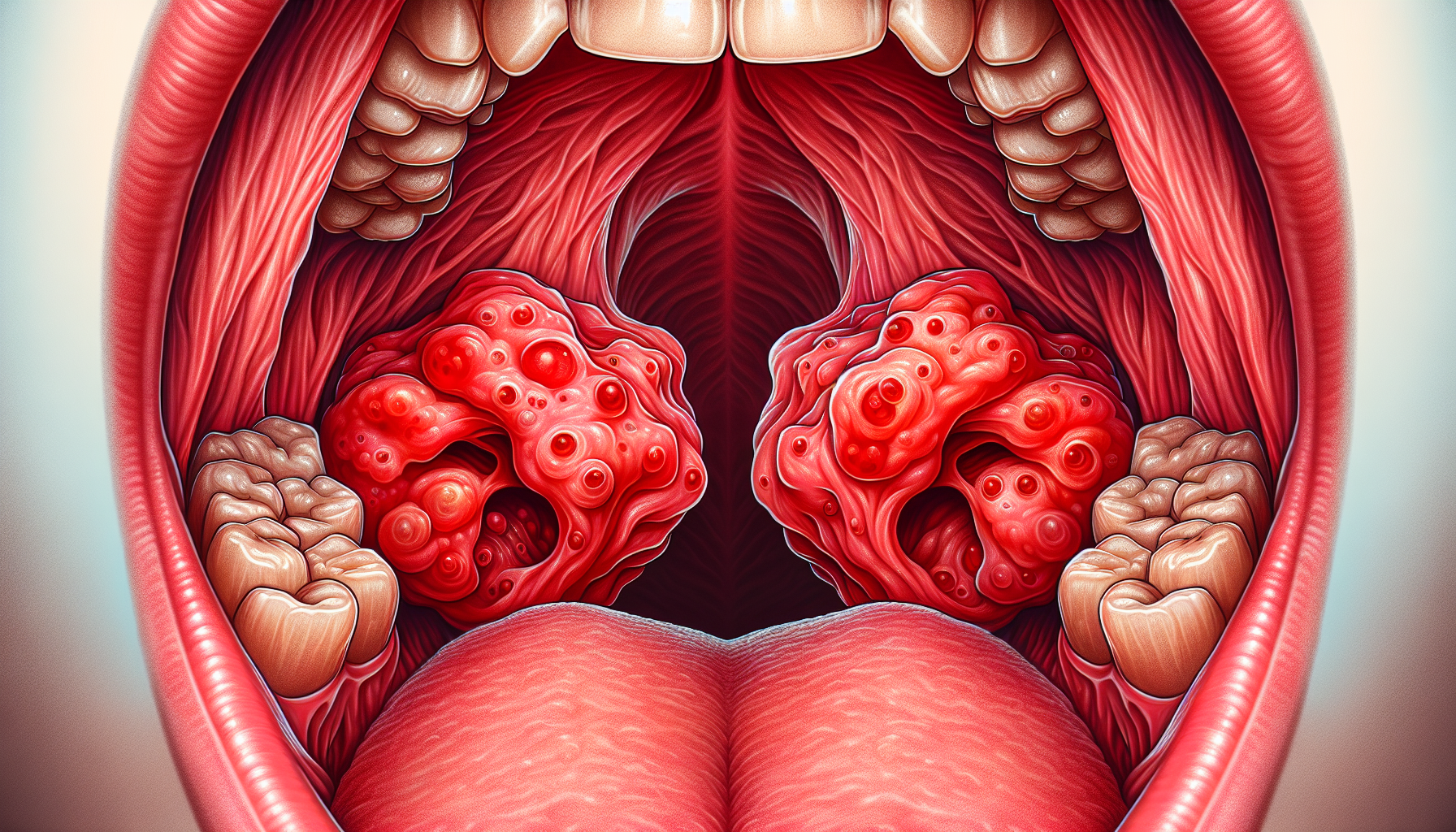 Ilustración de amígdalas inflamadas