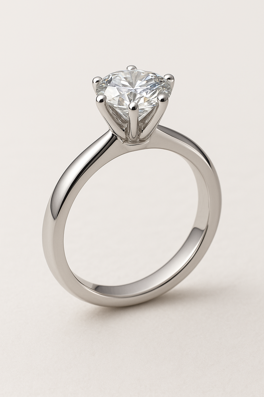 Sužadėtuvių žiedas su 1 karato deimantu, pabrėžiantis karūnėlės aukštį ir spindesį. Prabangus balto aukso dizainas