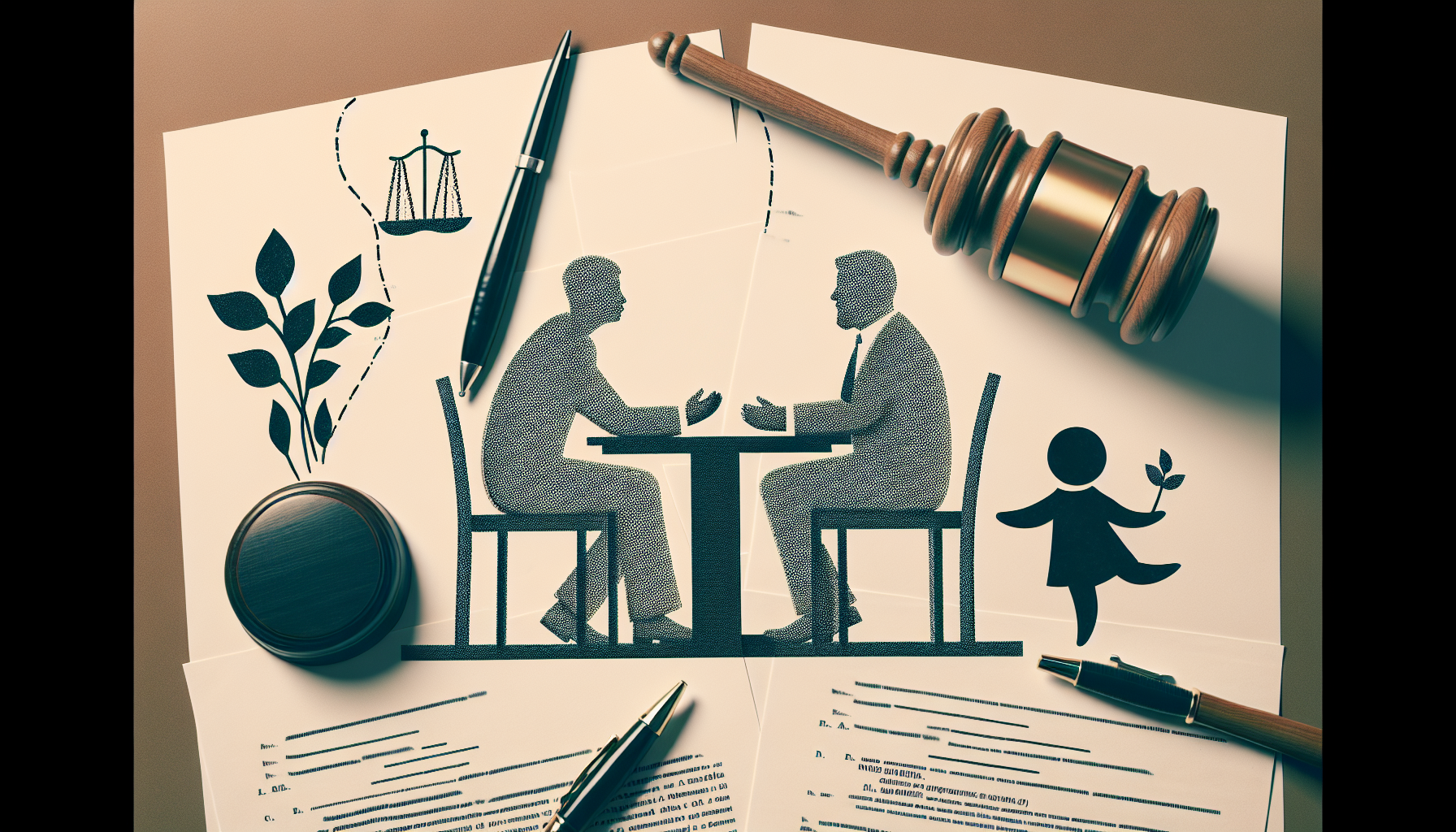 Illustration of legal documents and negotiation representing crafting a parallel parenting agreement
