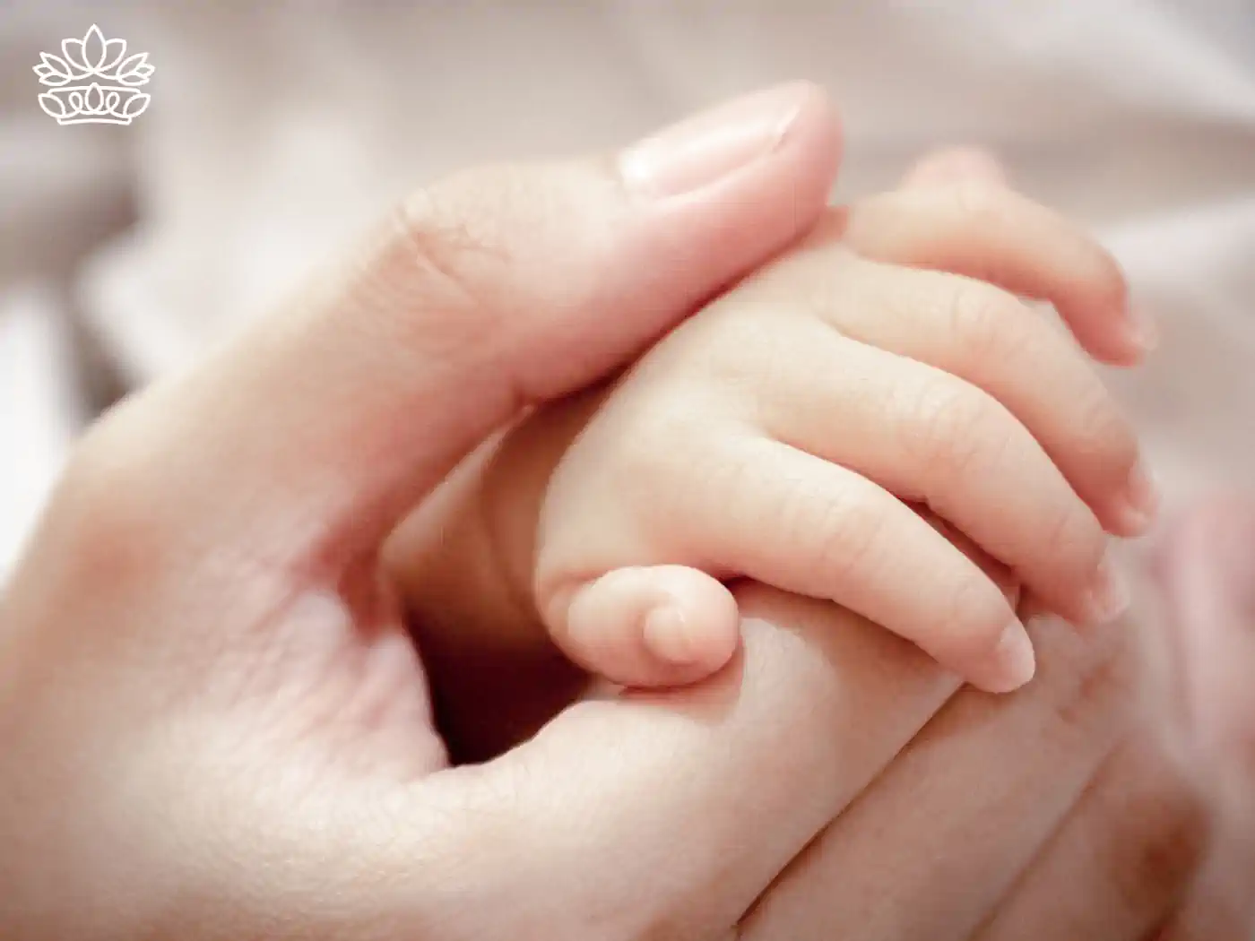 Close-up of an adult hand holding a newborn baby’s hand, Fabulous Flowers and Gifts, Newborn Baby Gift Boxes