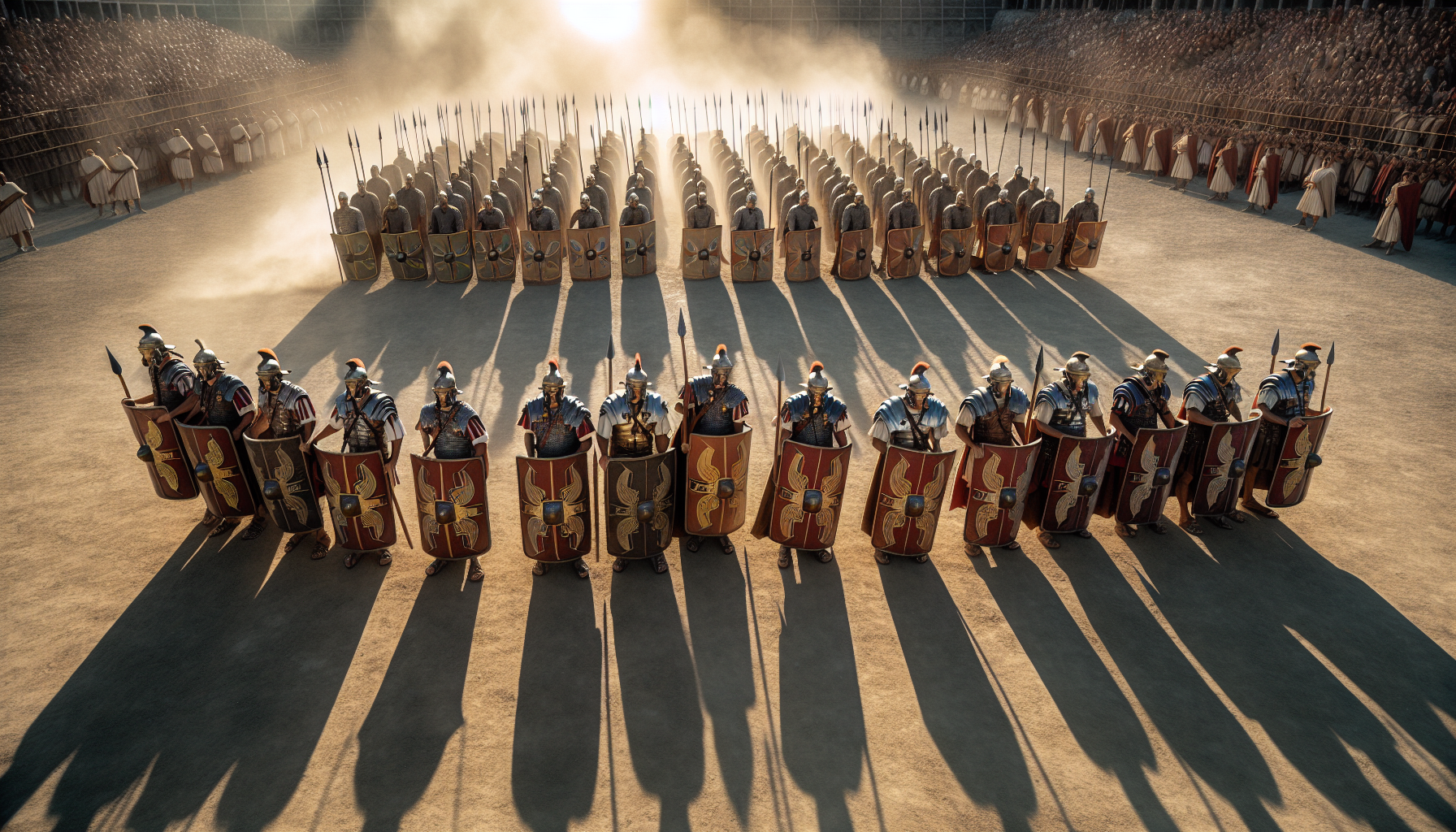 Roman legionaries in battle formation
