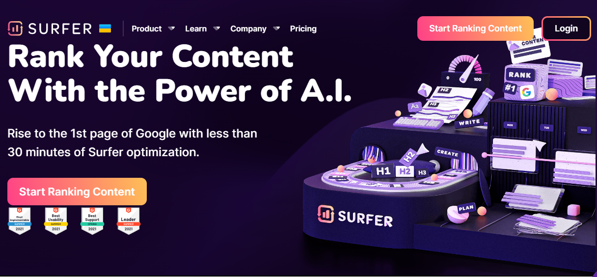 SurferSEO home page