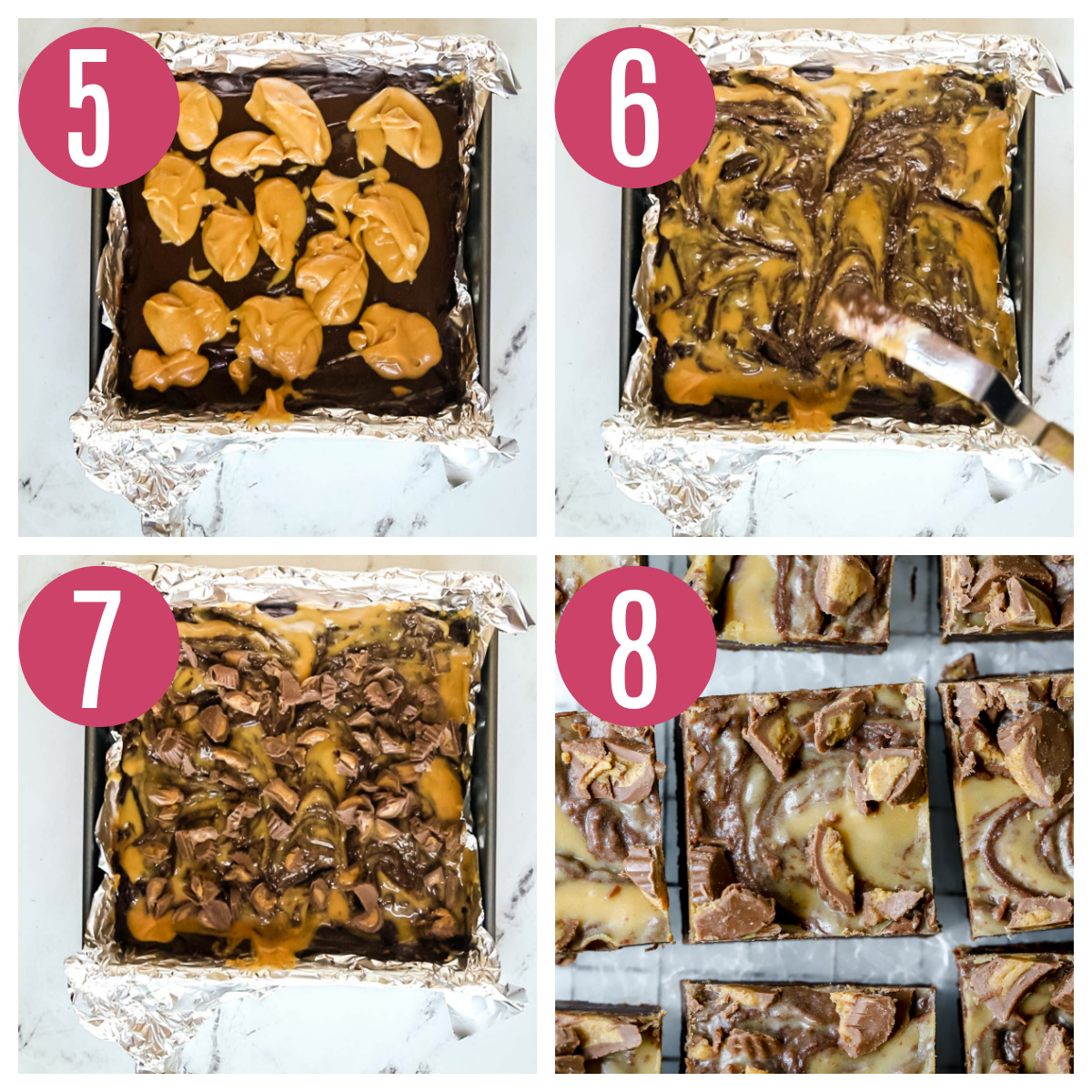 step by step photos of assembling peanut butter chocolate fudge