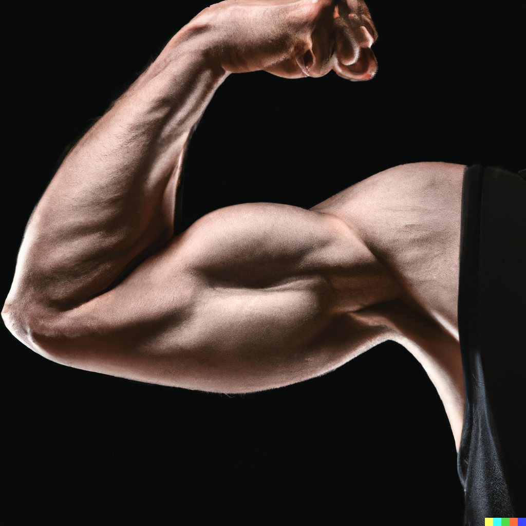 A photo of a bodybuilder's arm flexing bicep and muscles