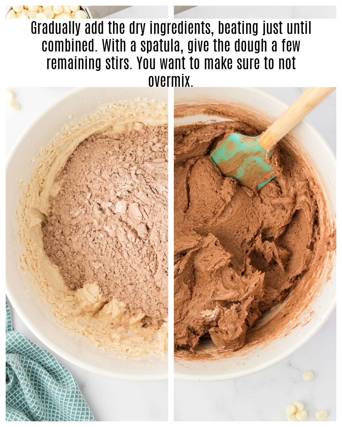 dry ingredients added to chocolate cookie dough
