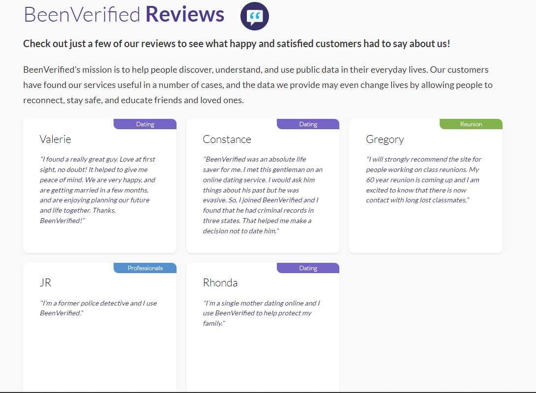 BeenVerified Customer Testimonials