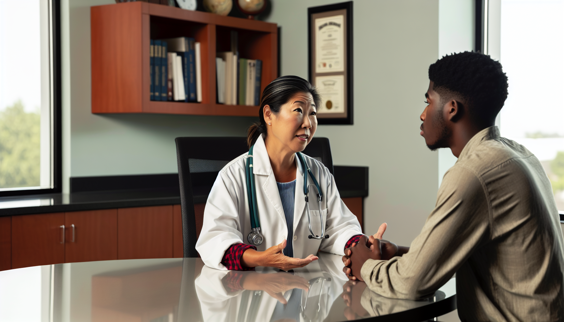 Doctor consulting a young adult about colorectal cancer symptoms