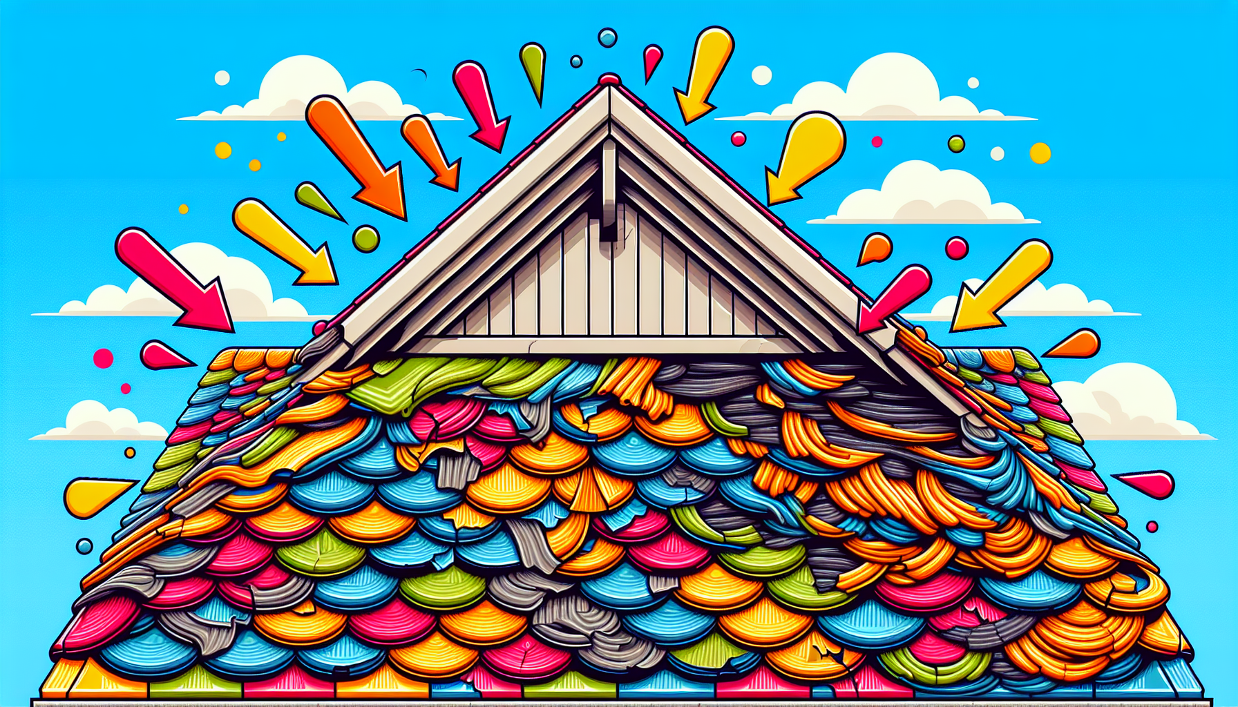 An illustration depicting curling and buckling shingles on a roof.