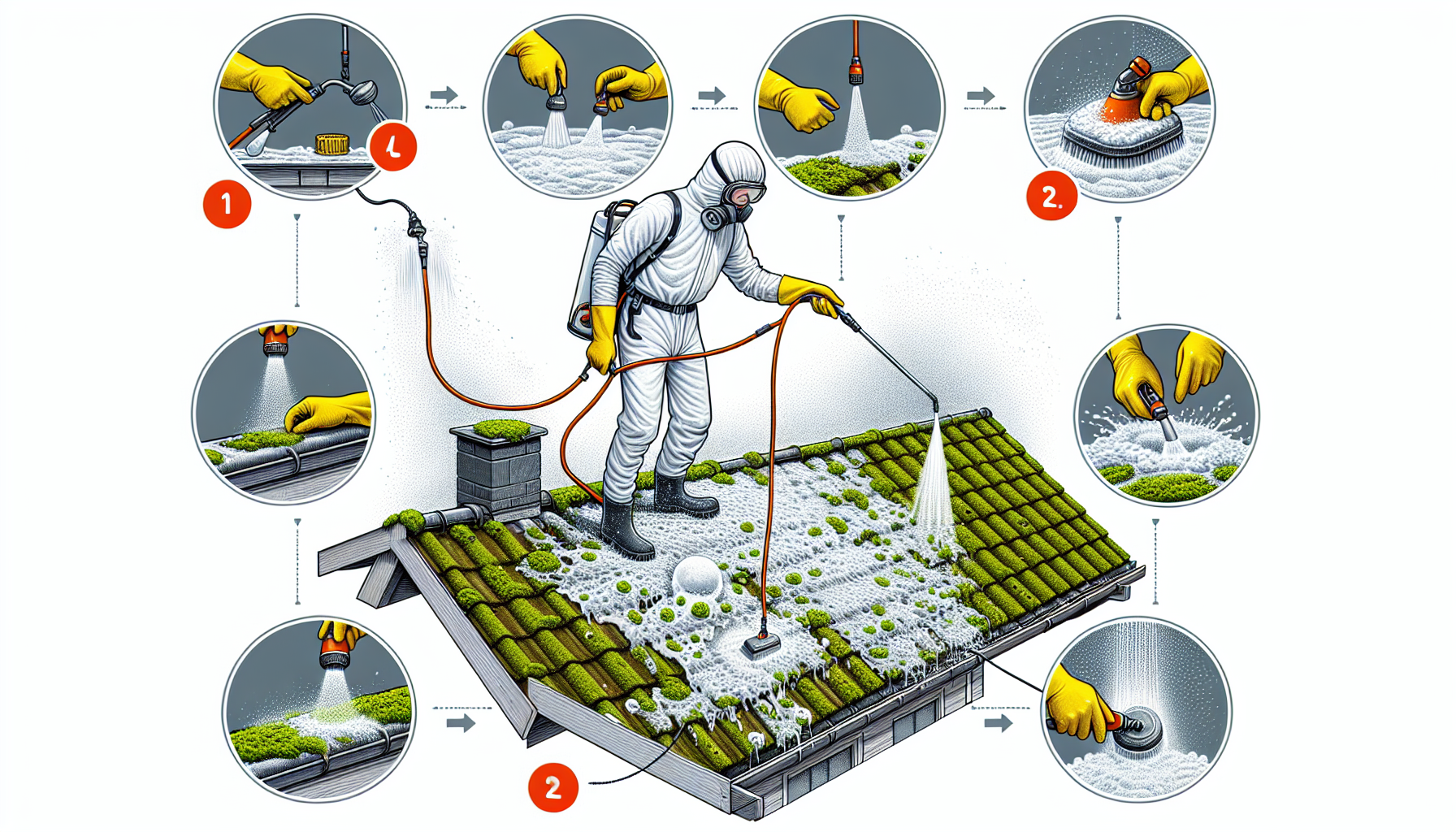 Illustration of soft washing procedure