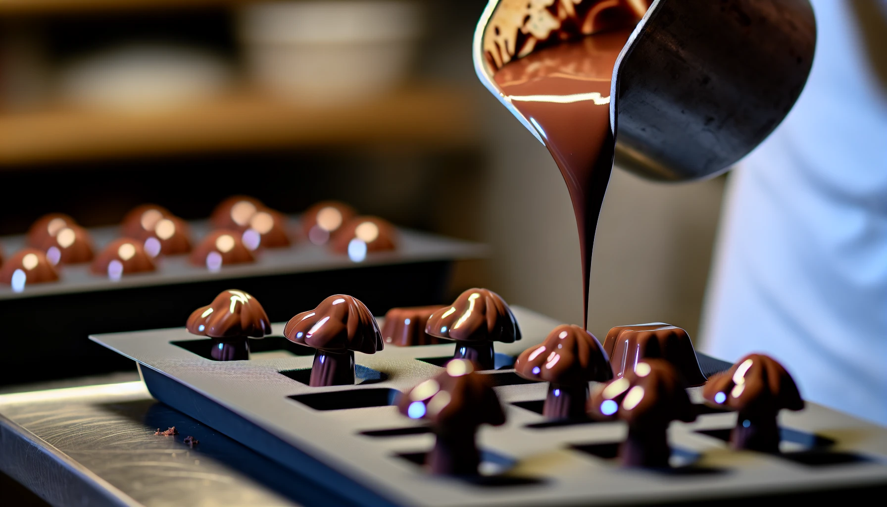 Pouring chocolate mixture into molds